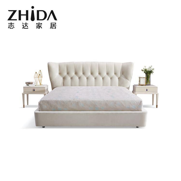 Italian Style Luxury Botton Headboard Genuine Leather Bed Modern Classic Upholsteryfabric Beds Hot Sale Bed Room Furniture Set