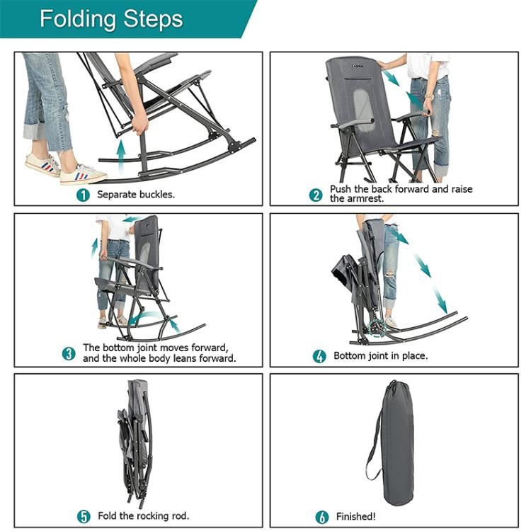 Portable Folding Camping Rocking Chair High Back Hard Armrest