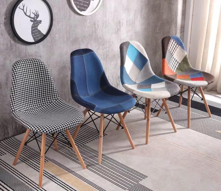 Unique Design French Coffee Shop Solid Wood Fabric Chair with Patchwork Design for Home Dining