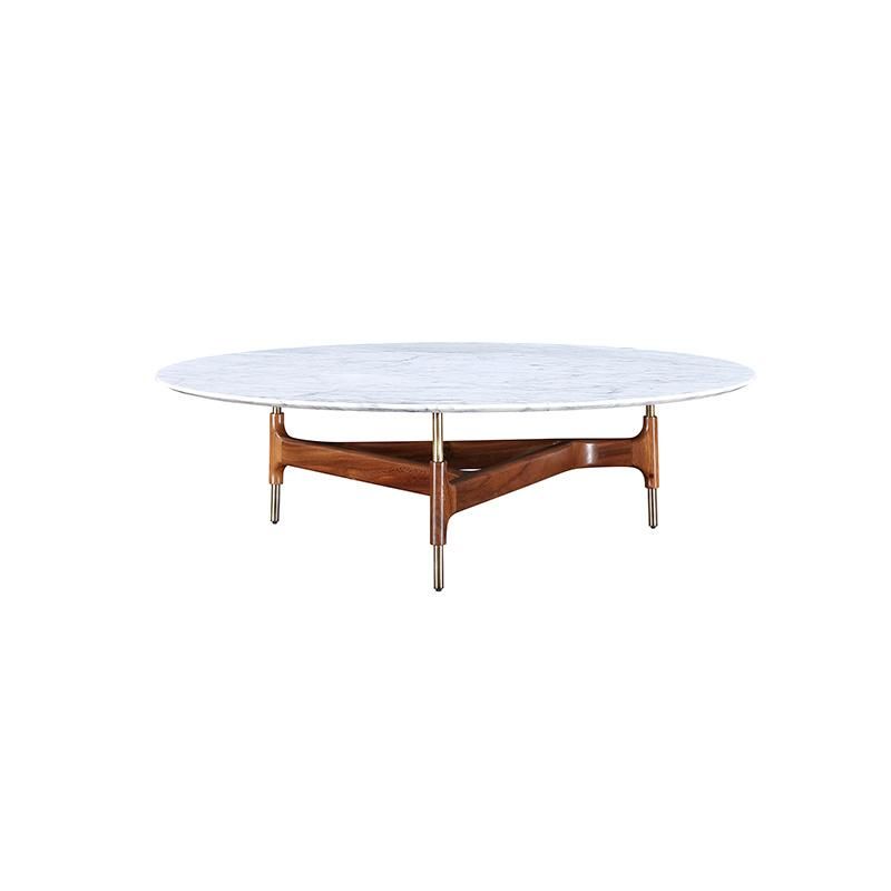 Hot Sale Modern Home Furniture Living Room Round Marble Top Walnut Solid Wood Frame Coffee Table Center Table