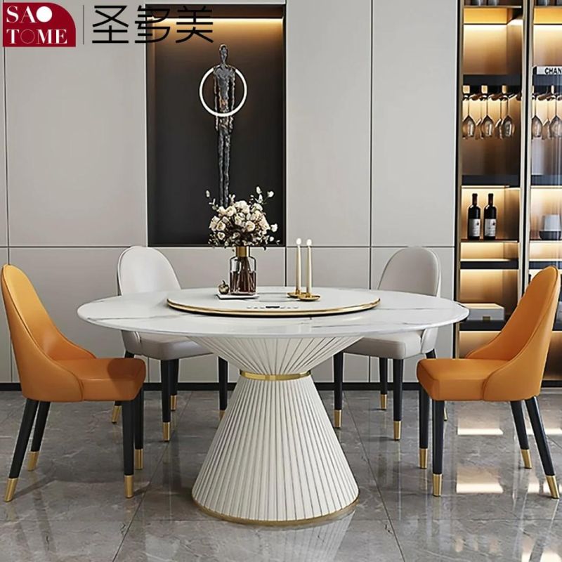 Round Stainless Steel + Carbon Rock Plate Oval Dining Hotel Table Chair