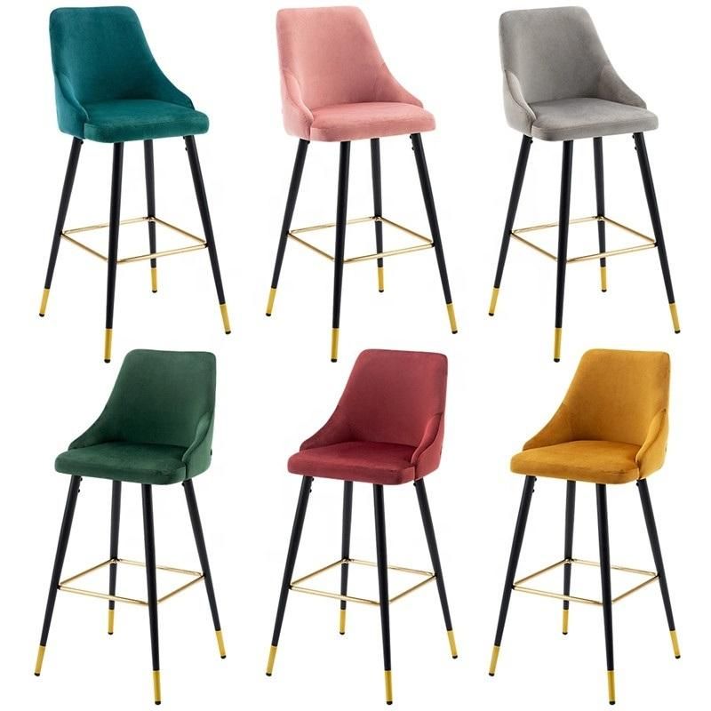 High Quality Wholesale Custom Cheap Modern Design Velvet Fabric Dining Tall Bar Chair