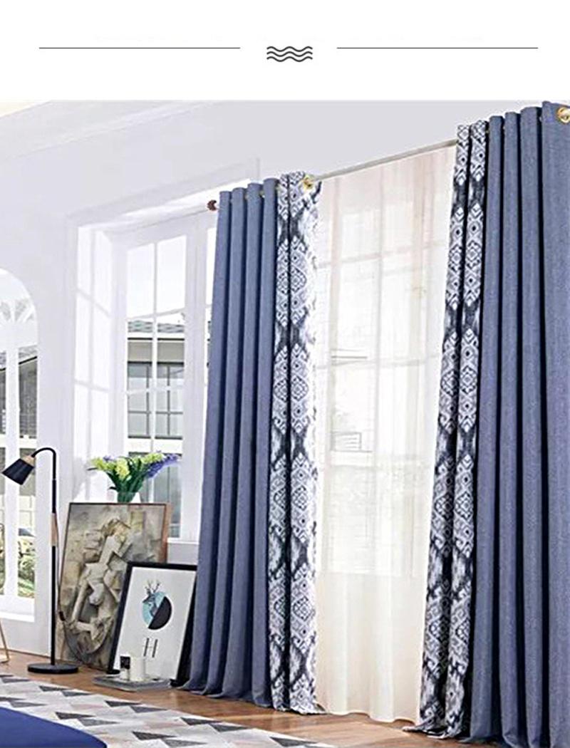 China Factory Supply Cheap Promotional Blue Elegant Design Printed Fabric Curtain