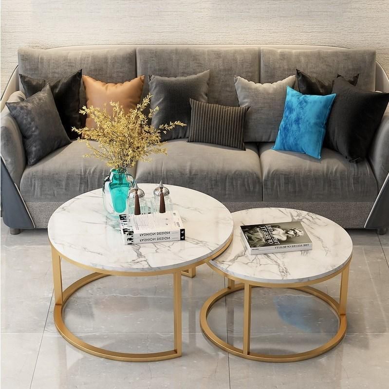 Europe Design White/Black Marble Top Round Gold Stainless Steel Coffee Table