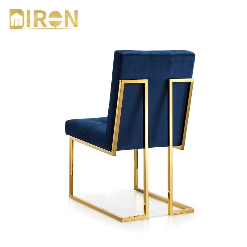 China Factory Contemporary Restaurant Furniture Modern Design Fabric Dining Room Gold Stainless Steel Leg Upholstered Dining Chair