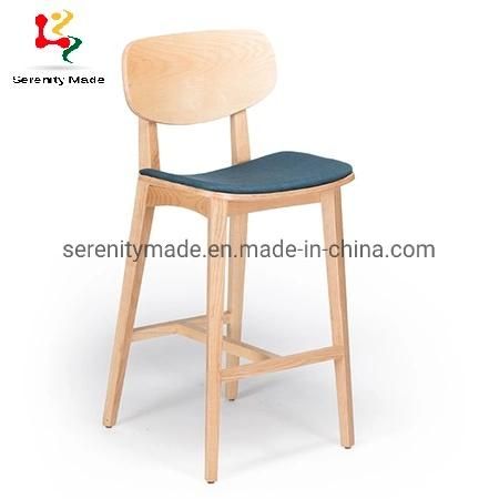 Fabric Upholstered Seat Wooden Frame Bar Stool Chair for Bar Furniture