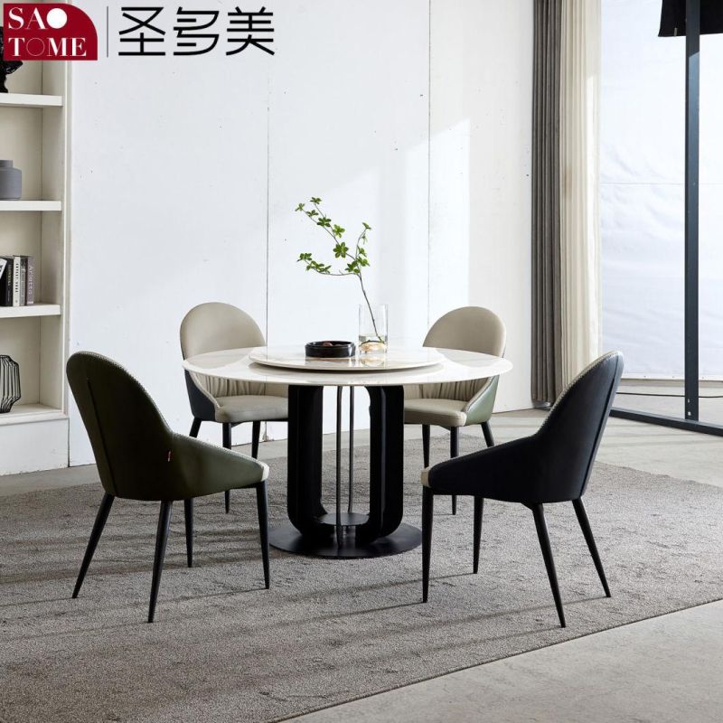 Large Format Black Texture Porcelain Slab Dining Round Table