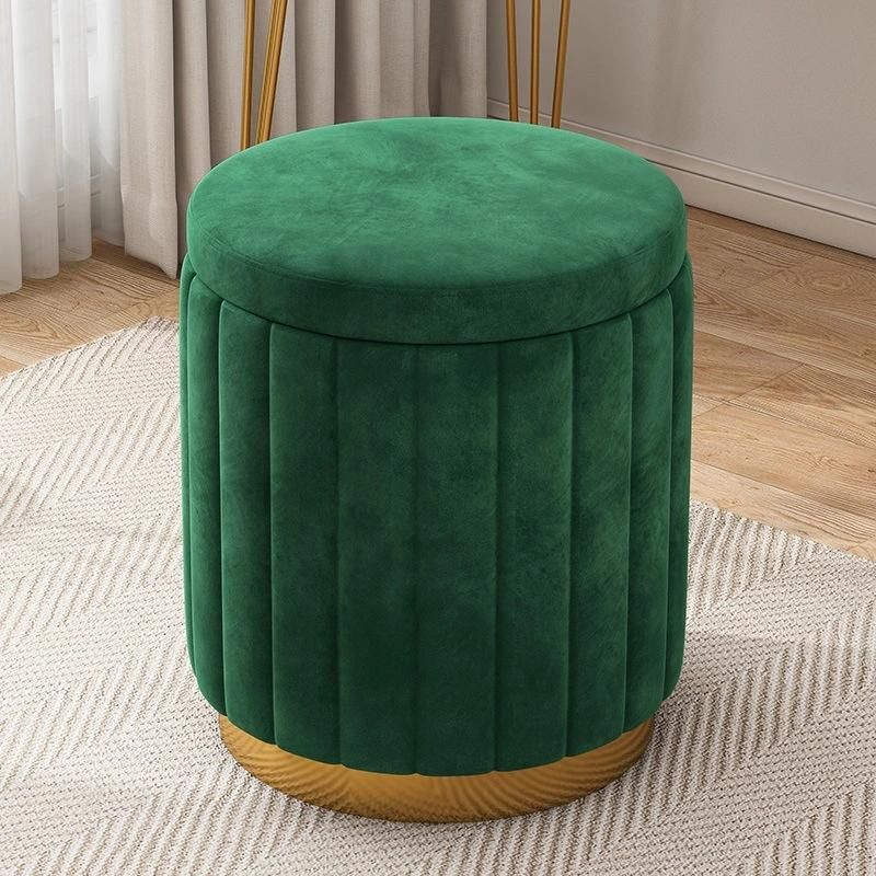 Gold Stainless Steel Base Round Velvet Ottoman Stool New Design Footstool for Home Bedroom Outdoor Furniture