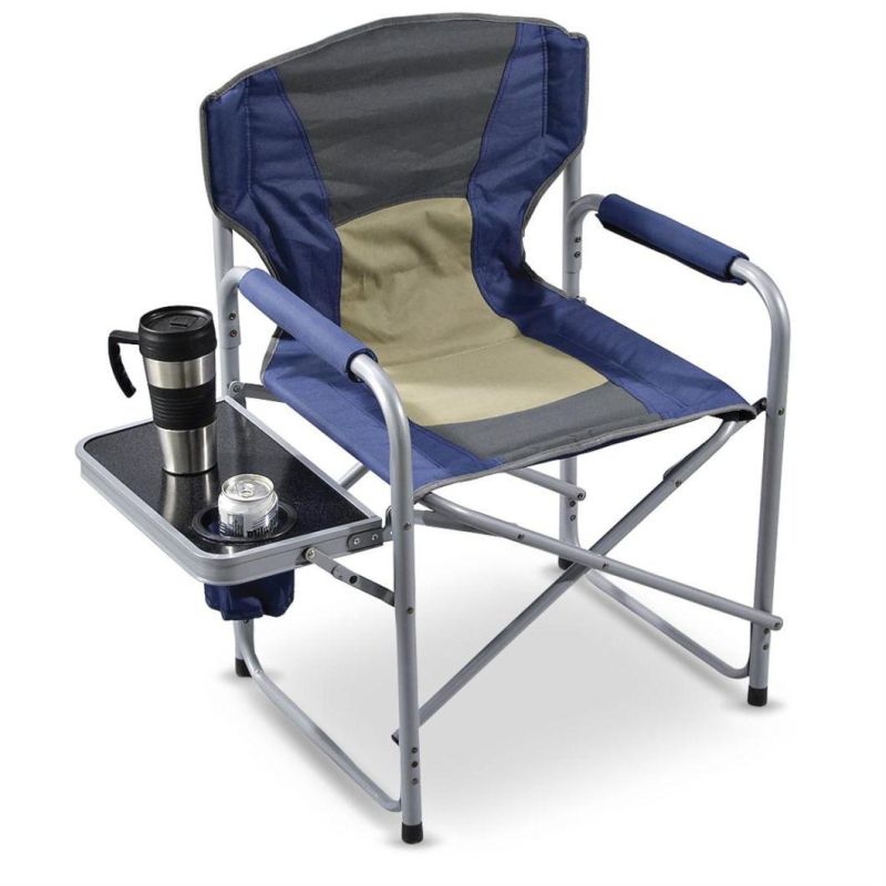 Stability Aluminum Frame Director Chair, Deluxe Tall Folding Director Chair with Cooler Storage and Side Table