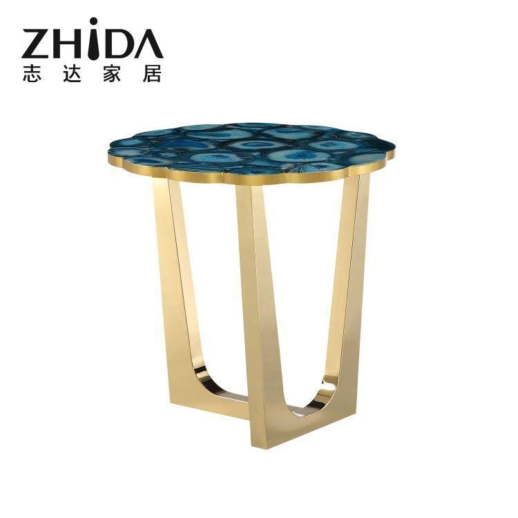 Modern Marble Top Bedside Table Living Room Home Furniture Luxury Stainless Steel Leg Flower Shape Sofa Side Table