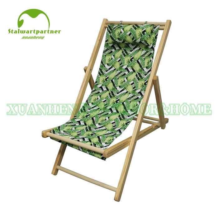 Handmade Foldable Hardwood Sling Chair Wood Beach Chair for Camping