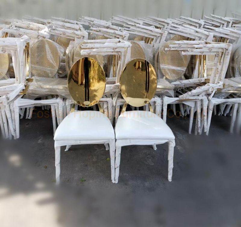 U Back Chair Hot Sale Soft Cushion Gold Stainless Steel Ghost Dining Chairs Luxury Golden Stacking Modern Round Back Metal Hotel Restaurant Wedding Chairs