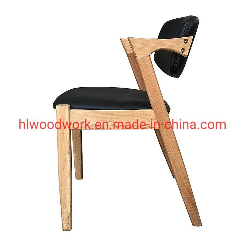 Morden Furniture Oak Wood Z Chair Oak Wood Frame Natural Color Black PU Cushion and Back Dining Chair Coffee Shop Chair