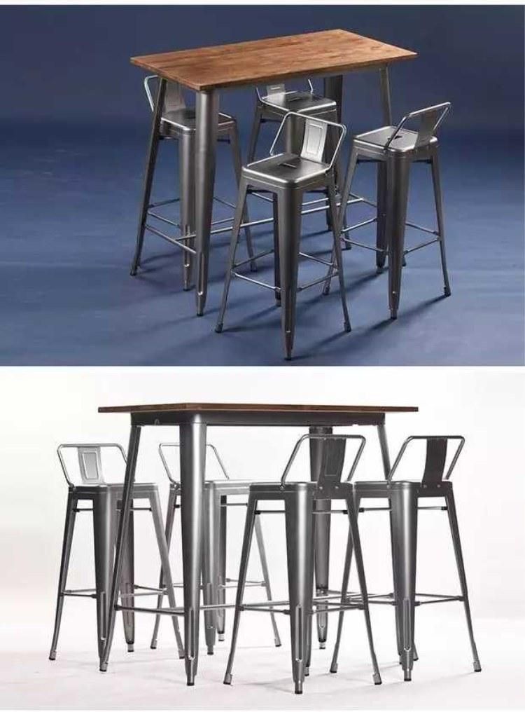 Modern Loft Metal Bar Stools Home Kitchen High Wood Seat Metal Frame Tolix Bar Stool with Footrest