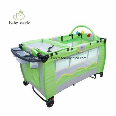 Foldable Baby Playpen Play Yard Travel Cot Baby Sleeping Crib European Standard En716 with Rocking Tube