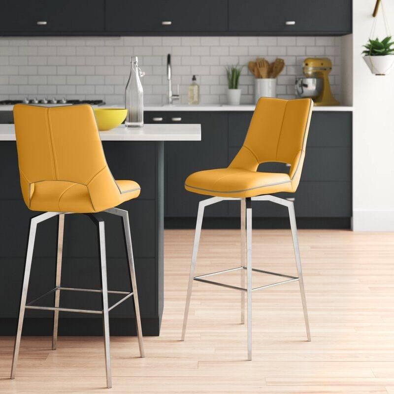 Hotel High Back Kitchen Minimalist PU Leather Counter Stool Bar Chair with Footrest