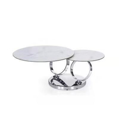 Home Living Room Furniture Nordic Marble Top Round Coffee Table Set Wrought Iron Metal Silver Luxury Modern Combination Marble Coffee Table