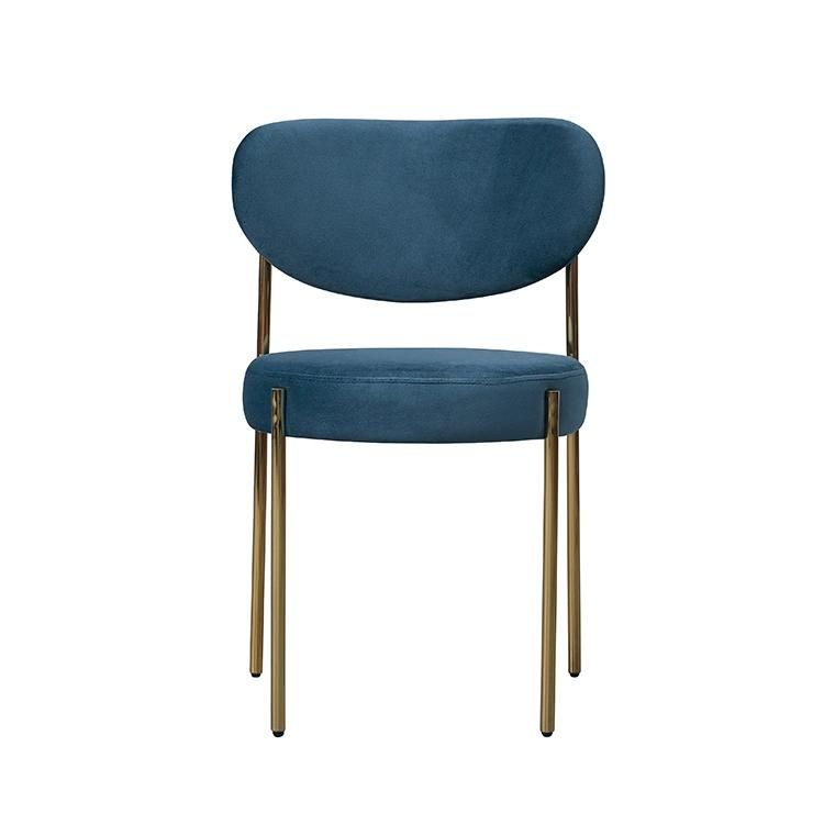 Fabric Velvet Cover Nacy Blue Dining Leisure Chair with Metal Legs for Hotel Restaurant Project