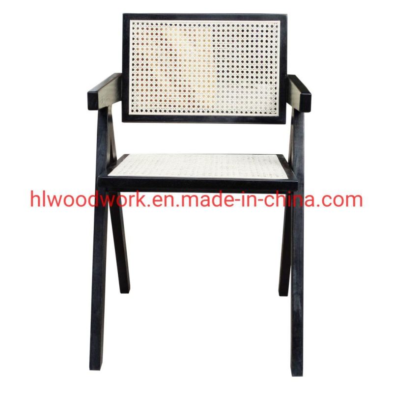 Resteraunt Chair K Style Rattan Chair Natural Color Ash Wood Frame Black Color