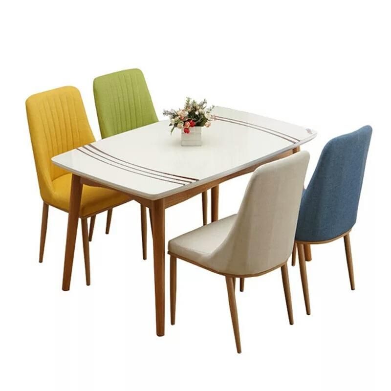 More Colors Option Nordic Fabric Dining Room Chairs with Black Powder Coated Metal Legs