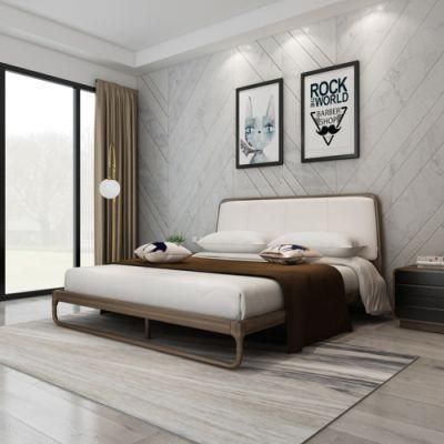 King Size Modern Solid Wood Bed with Soft Fabric/PU Headboard