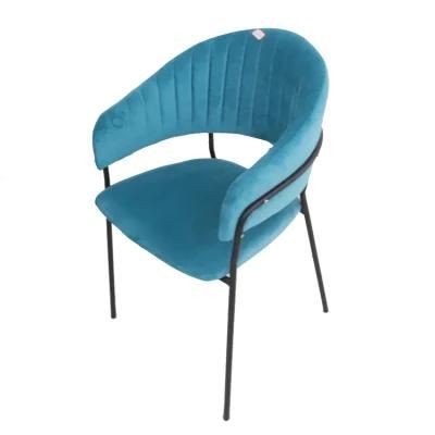 Wholesale Modern Design Chrome Iron Legs Dining Chair Blue Velvet Dining Chair