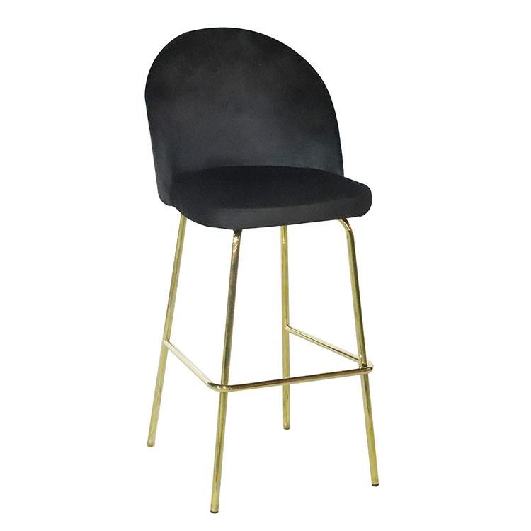 Hot Sale Nordic Modern Velvet Fabric Iron Leg High Bar Furniture Stools Bar Chairs