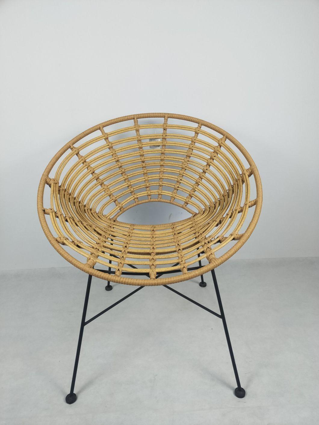 New Design Egg Dining Chair PE Round Rattan Iron Steel Bar Base Legs Chairs