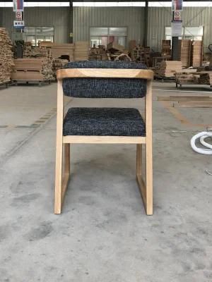 Dining Chair H Style Oak Wood Frame Grey Fabric Cushion Resteraunt Furniture Outdoor Furniture