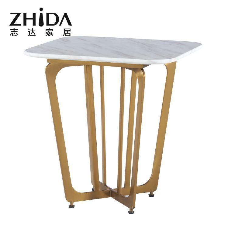 Golden Leg Square Side Coffee Table Metal Frame Marble Top Luxury Decorative Accent Living Room Home Furniture Tea End Table