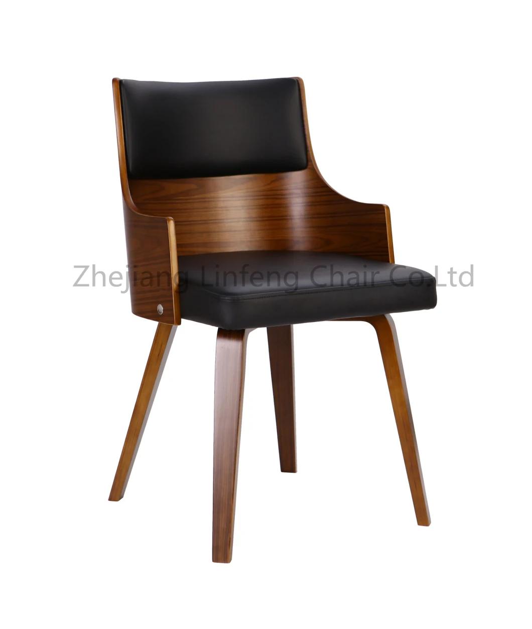 Modern Hotel Leather Upholstered Wood Grey Dining Chair