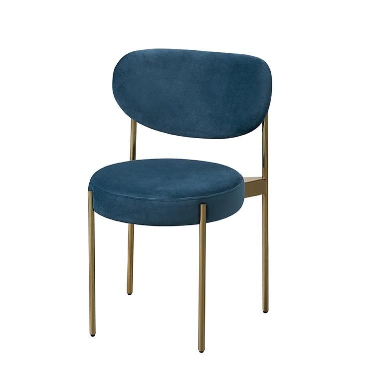 Fabric Velvet Cover Nacy Blue Dining Leisure Chair with Metal Legs for Hotel Restaurant Project