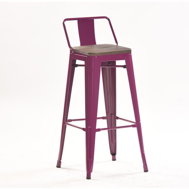 Modern Loft Metal Bar Stools Home Kitchen High Wood Seat Metal Frame Tolix Bar Stool with Footrest