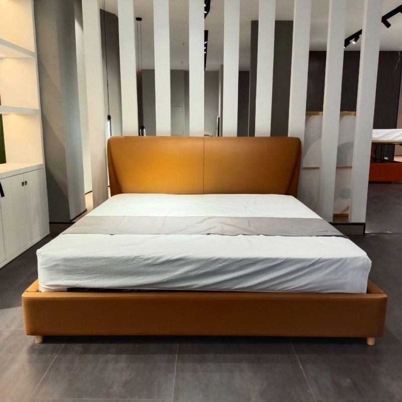 Solid Wood Structrual Refined Furniture Stylish Platform Bed with Upright Headboard