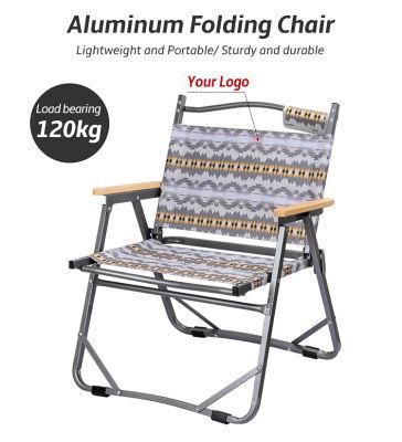 Outdoor Portable Folding Beach Chair Customized Cotton Print Aluminum Frame Chair with Armrest