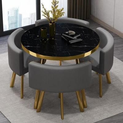 Black MDF Marble Top Luxury Round Wood Dining Table Chair Hotel Furniture Modern High Back Blue Living Room Chair Shining Steel Chair