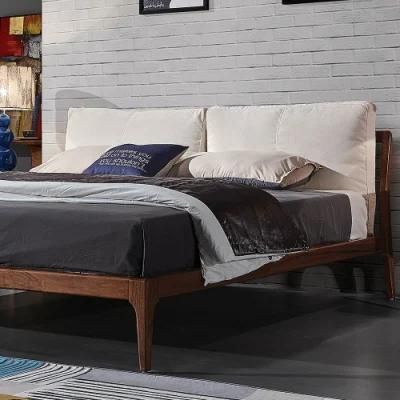 Modern Home Furniture Fabric Cushion Headboard Bedroom Wood Double Bed