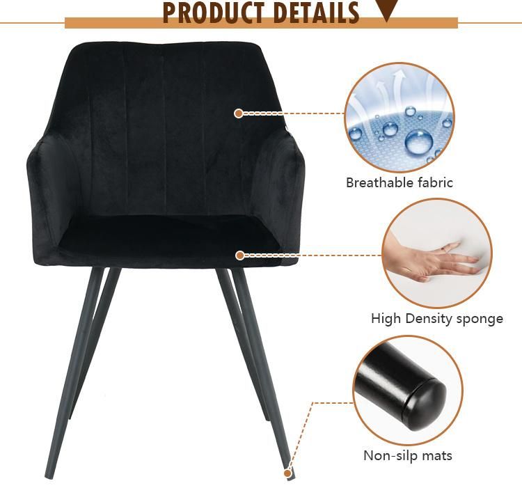 European Luxury Upholstered Restaurant Dining Metal Foot Tufted Cheap Velvet Fabric Dining Chair