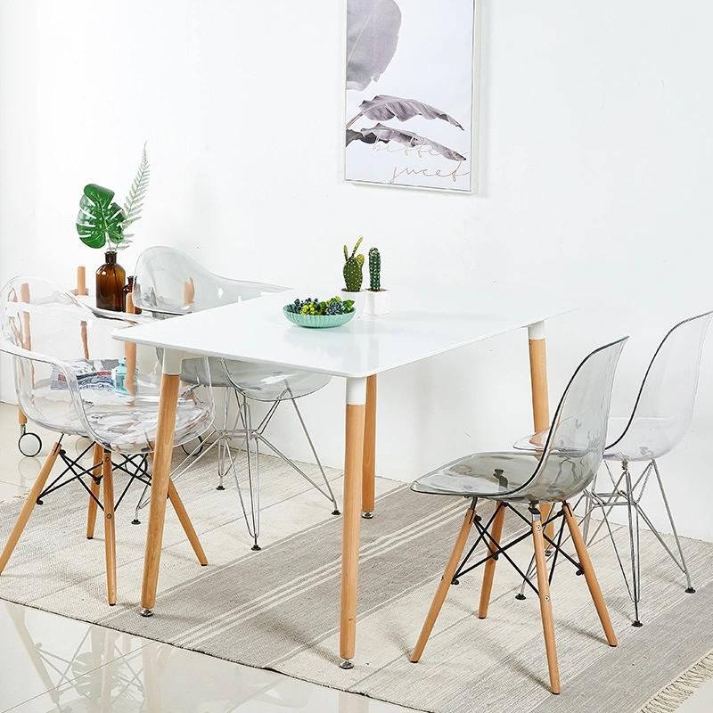 Wholesale New Design Clear Acrylic Dining Wood Leg PC Plastic Chair for Hotel