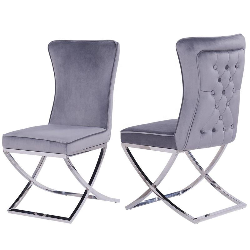 Modern High Back Velvet Stainless Steel Luxury Dining Chair Metal Leg Velvet Fabric Stainless Steel Chairs