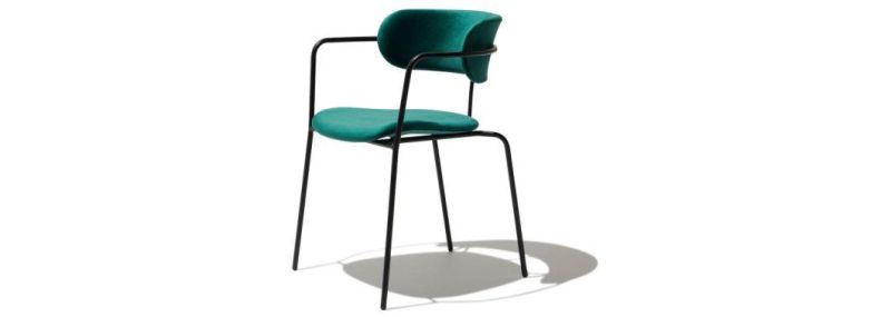 Soft Velvet Fabric Surface Curved Seat Metal Legs Dining Chair