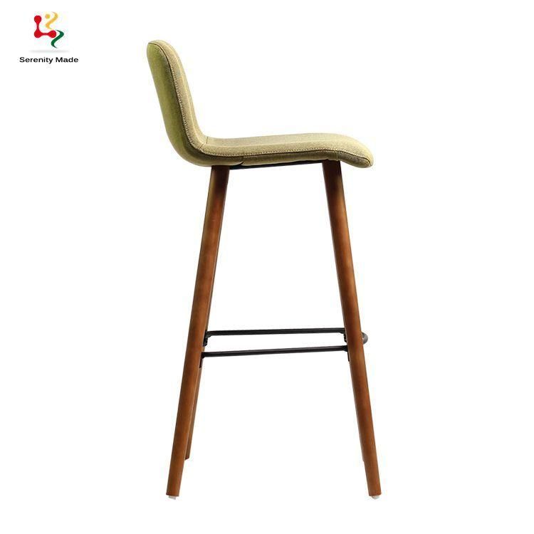 Soild Wooden Leg Hotel Bar Stool Fabric Seat Restaurant Counter Stool with Metal Footrest