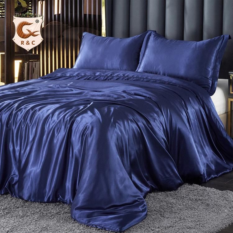 Bed in a Bag Home Textile Duvet Cover Solid 4 Piece Hotel Luxury Silky Satin Bed Sheet Bedding Set