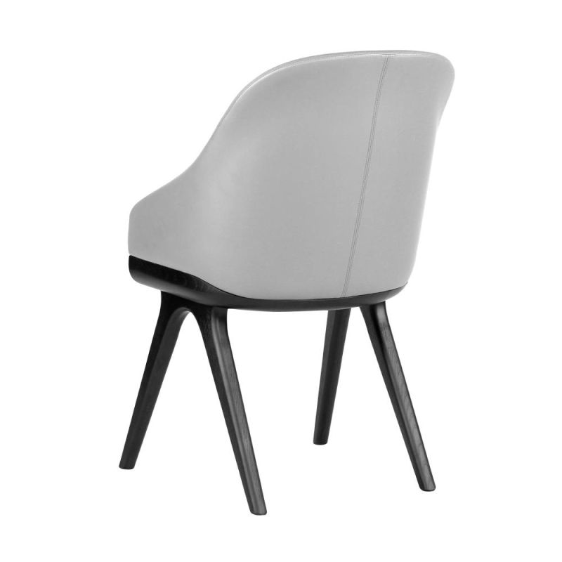 Black Wooden Legs with Grey Fabric Seat Dining Chair for Modern Coffee Shop Use