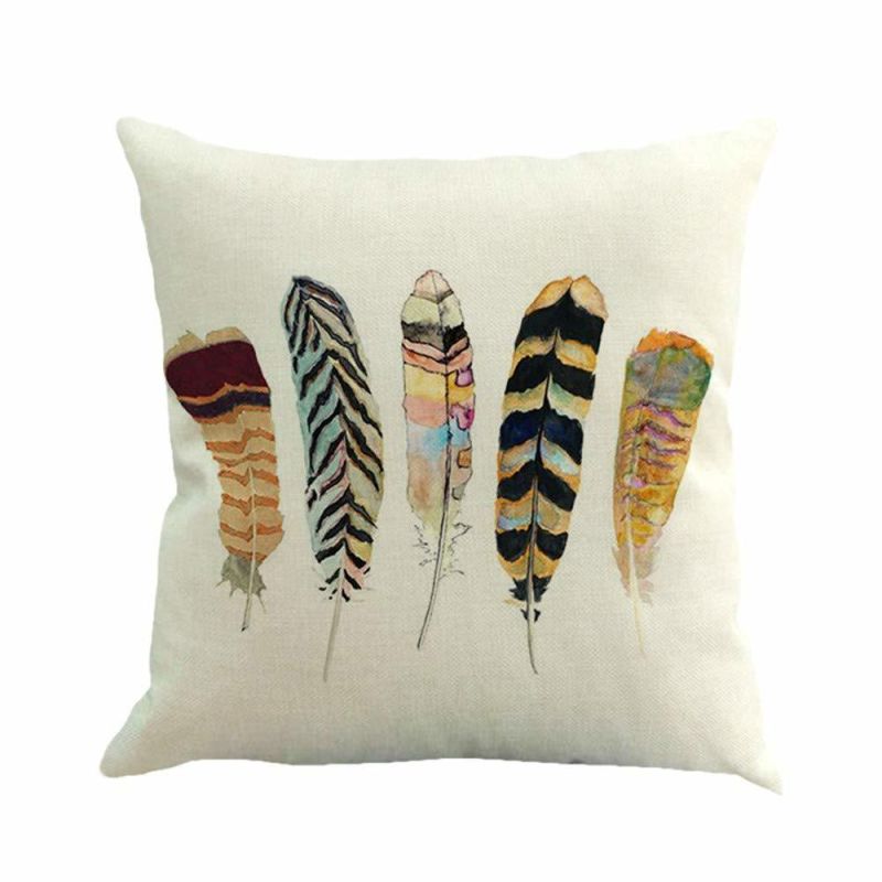 Fashion Feather Printing Design Soft Cushion on Sofa 100% Cotton Linen Fabric Chair Cushion Pillow Case Daily Use Cushion Cover