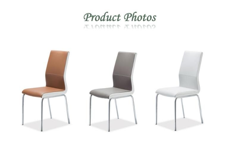 Home Chair Modern Dining Room Restanrant Furniture High Back Upholstered PU Leather Metal Legs Dining Chair