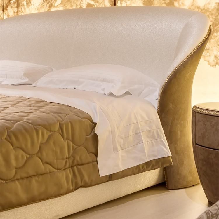 Modern Bedroom Furniture Fabric Covers Beds Luxury Contemporary Italian Bed with Curved Headboard