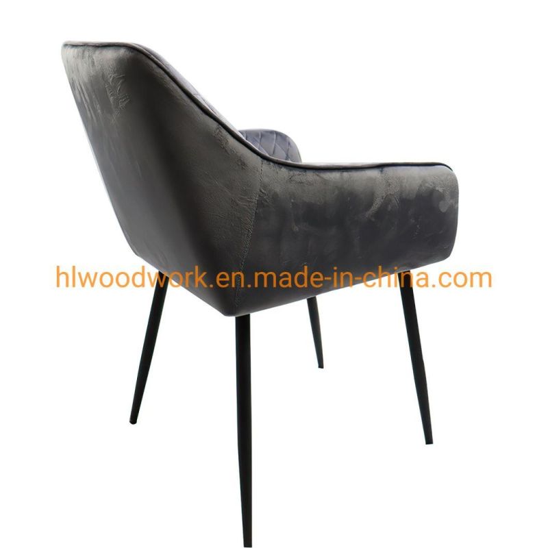 Modern Design Hotel Coffee Velvet Fabric Armchair Black Metal Legs Comfortable Dining Chair Metal Hotel Home Restaurant Office Modern Furniture Dining Chair