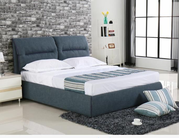 Home Bedroom Furniture Fabric Plywood Frame Bed with Decorative Button