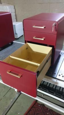 Red Color Three Drawer File Cabinet